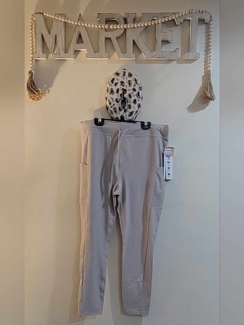 RBX Women's Skinny Drawstring Pants in Light Beige